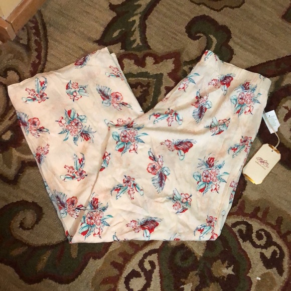 ONE-5-ONE Size Large Tall Floral Print Pants Elastic & Tie Waist Beach $60 NEW - Picture 9 of 12